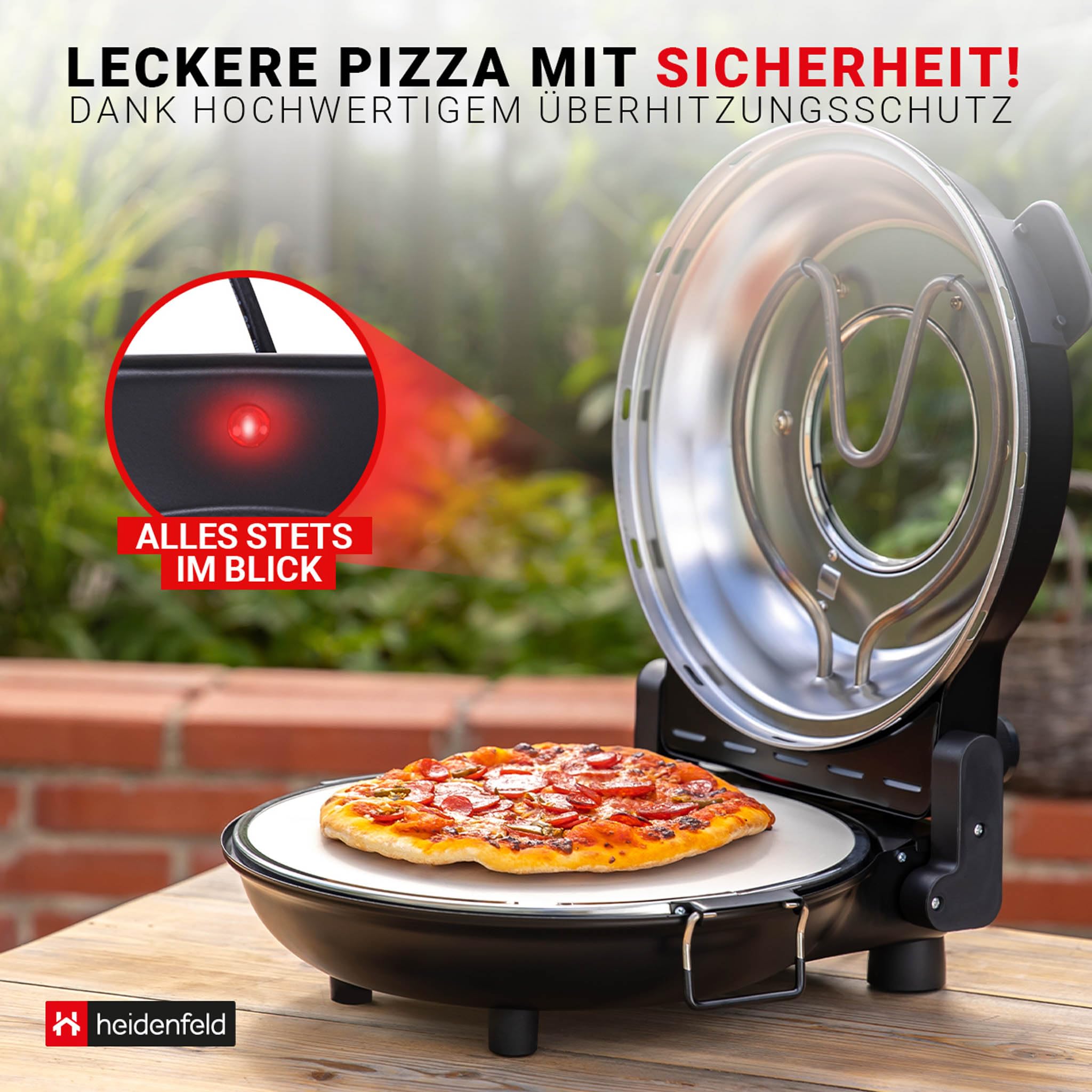 Heidenfeld Pizzaofen Napoli | 1200 Watt bis 400°C - Backofen - Pizzastein - Pizzaofen elektrisch - Pizza Ofen - Pizza Maker - Pizzamaker - Pizza Backofen - Elektro Pizzaofen - Elektrischer Pizza-Ofen